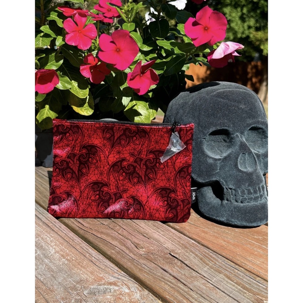 IPSY GLAM BAG October 2023 Velvety Red Black Halloween Bat Makeup Bag NEW